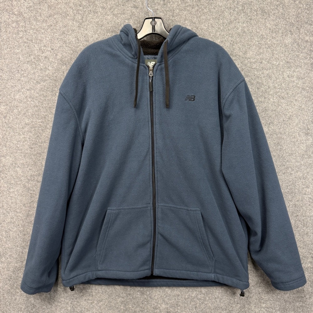 New Balance Mens XLT Blue Sherpa Lined Full Zip Fleece Hoodie Jacket RN130893